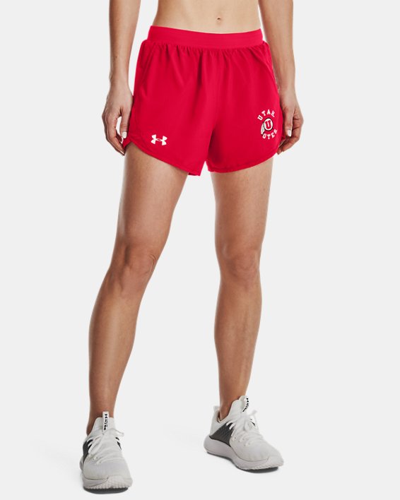 Women's UA Fly-By 2.0 Collegiate Sideline Shorts, Red, pdpMainDesktop image number 0